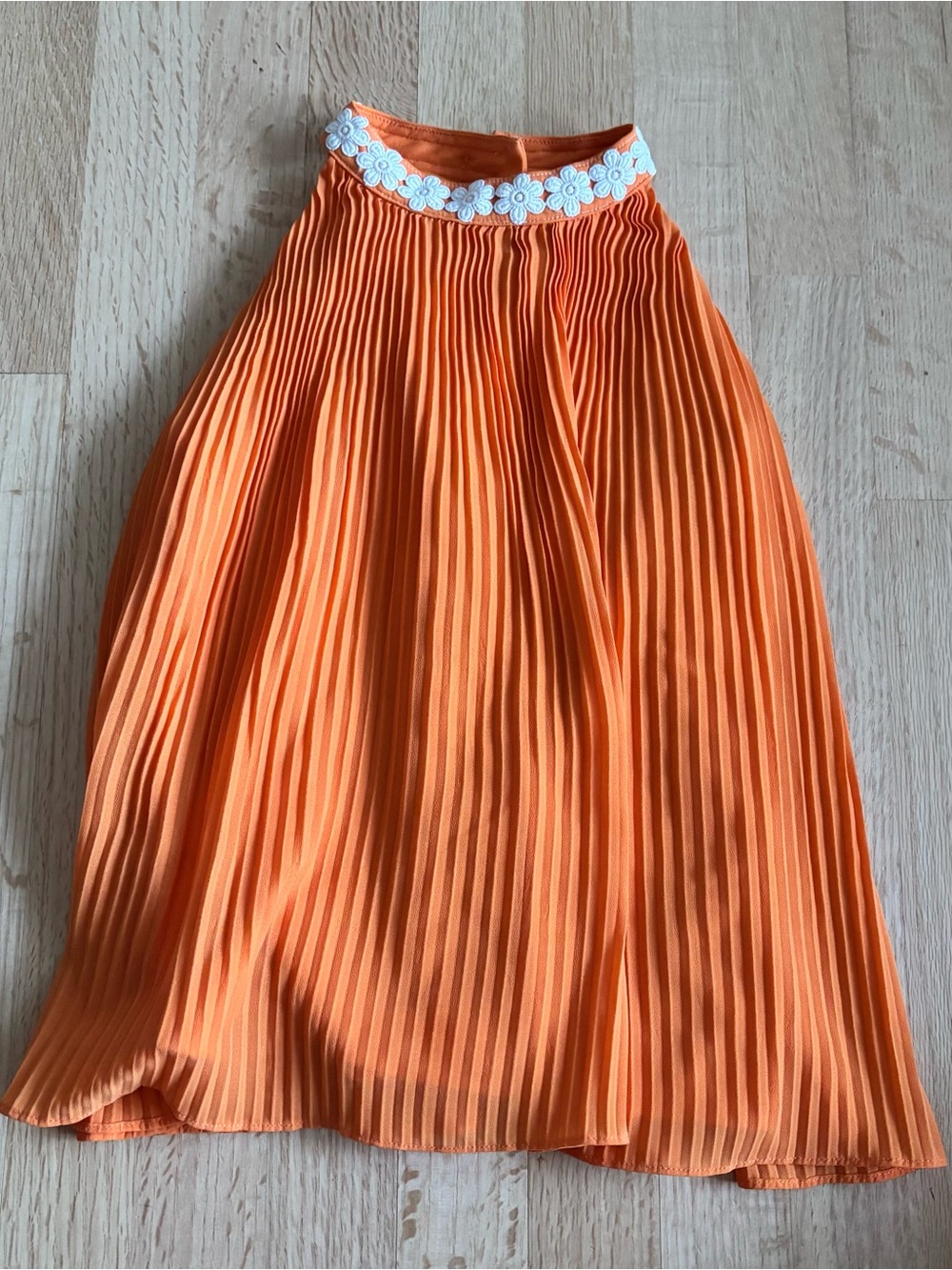 Janie and Jack Orange Pleated Midi Skirt with White Floral Waistband